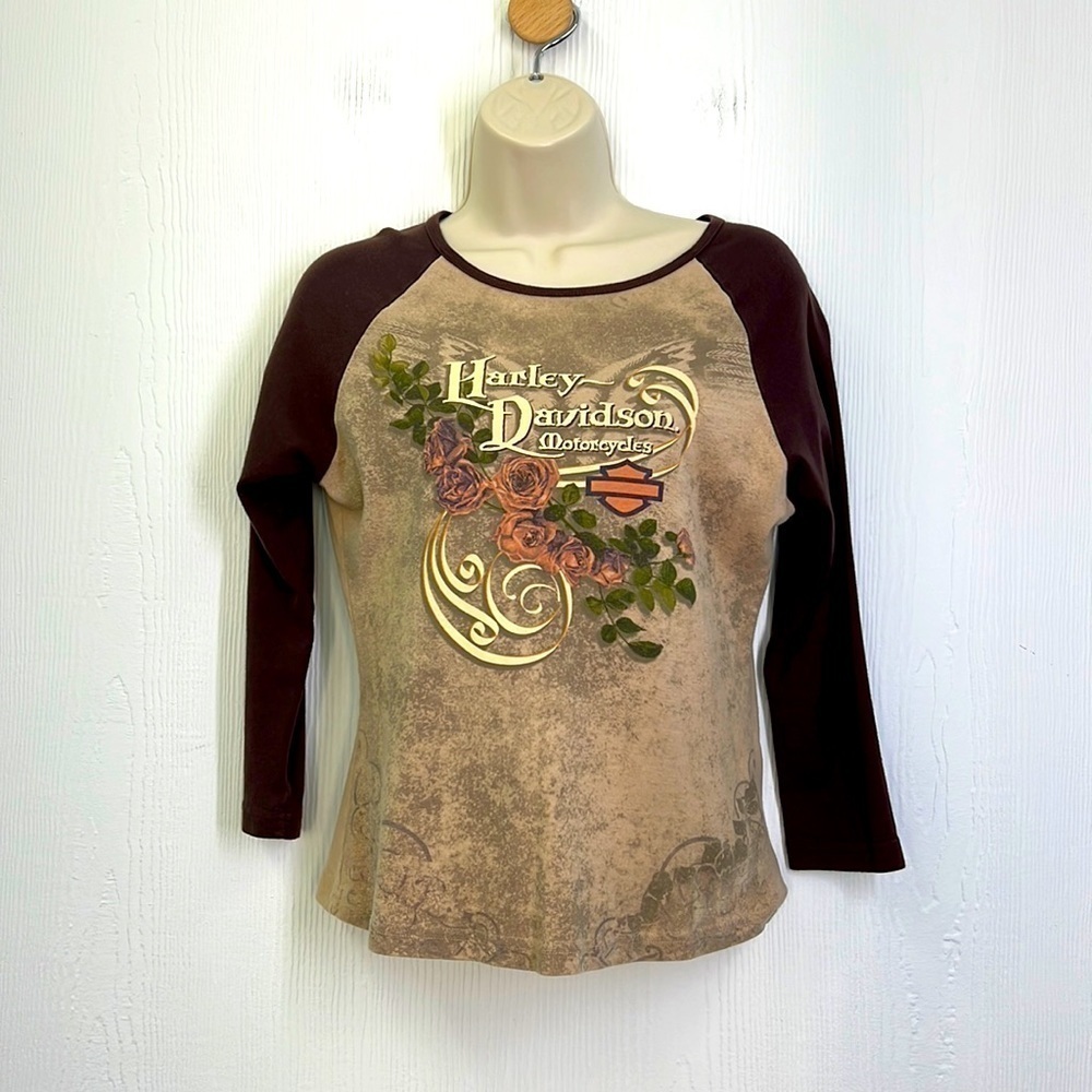 Harley Davidson - Hawkeye Coralville Iowa Floral Baseball Harley Davidson T Med